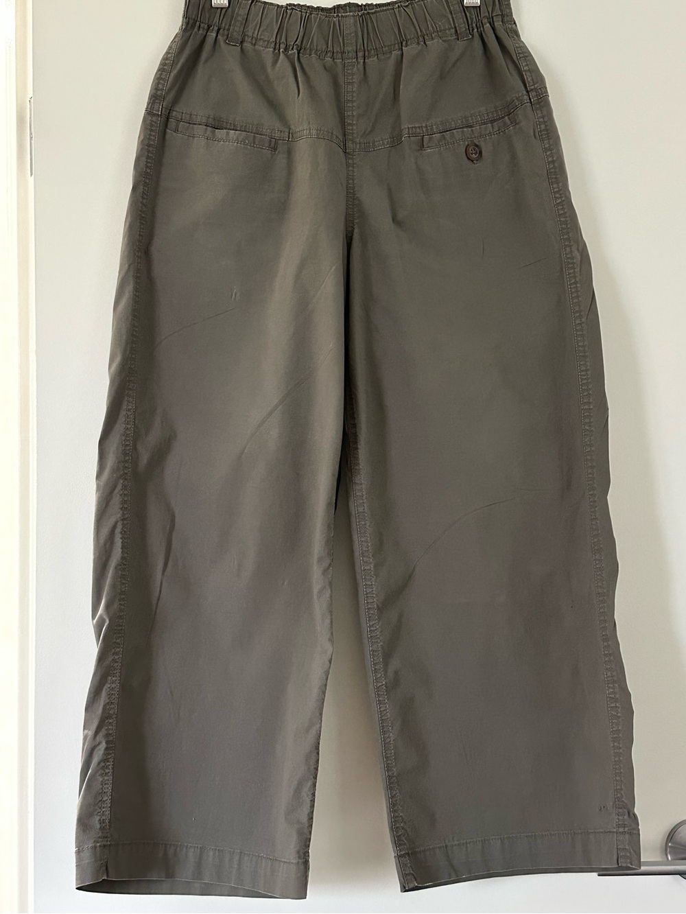 Vintage Style Olive Green High Waisted Wide Leg Cropped Pants Lagenlook Mori Kei